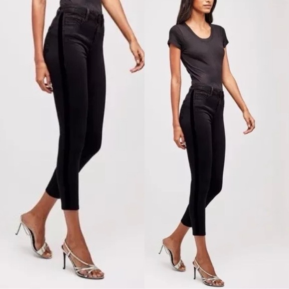 L'AGENCE Margot Velvet Stripe Jean in Noir High Rise Skinny Fit Womens Size 26 - Picture 1 of 5